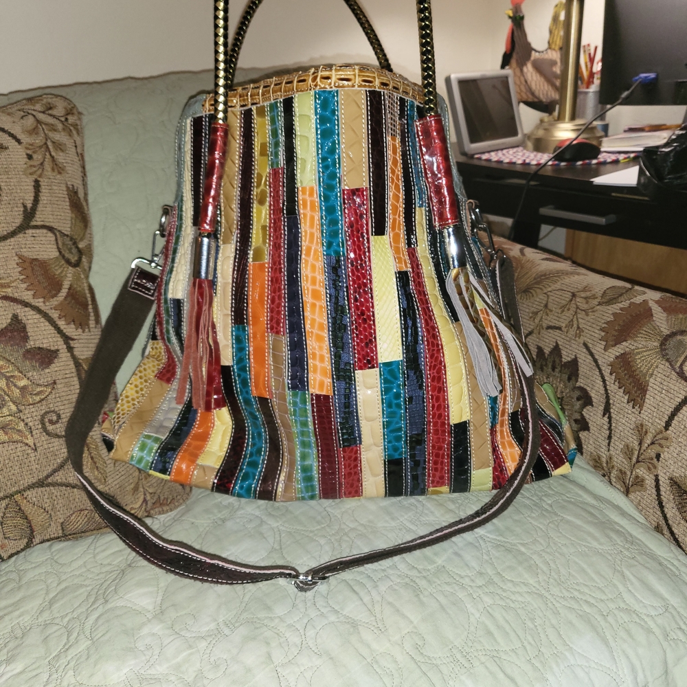 Multicolor Striped Patchwork Leather Tote - Women - image 1